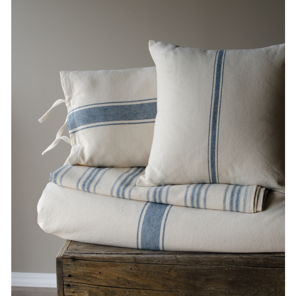 Grain Sack Stripe Colonial Blue and Cream Queen Duvet Cover from Home 