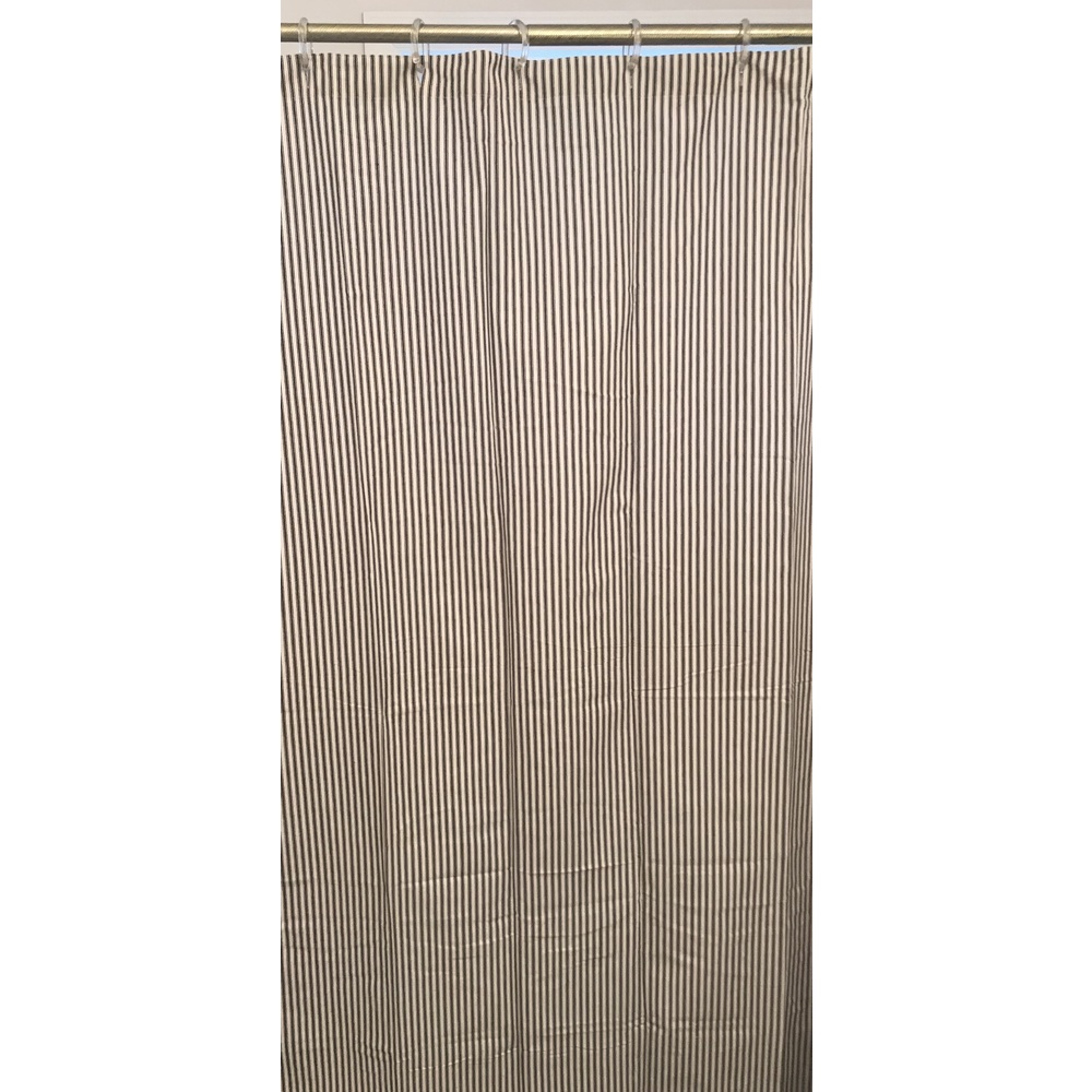 Woven Ticking Cream - Black Shower Curtain