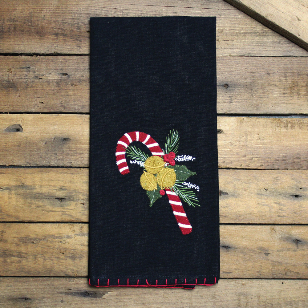Candy Canes Black Towel