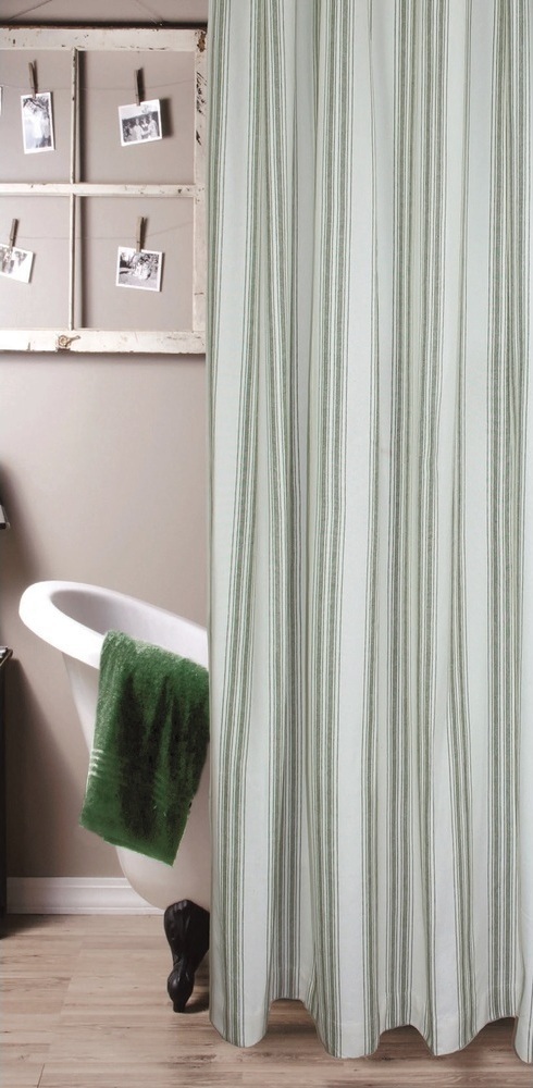 (image for) Grain Sack Stripe Sage Shower Curtain